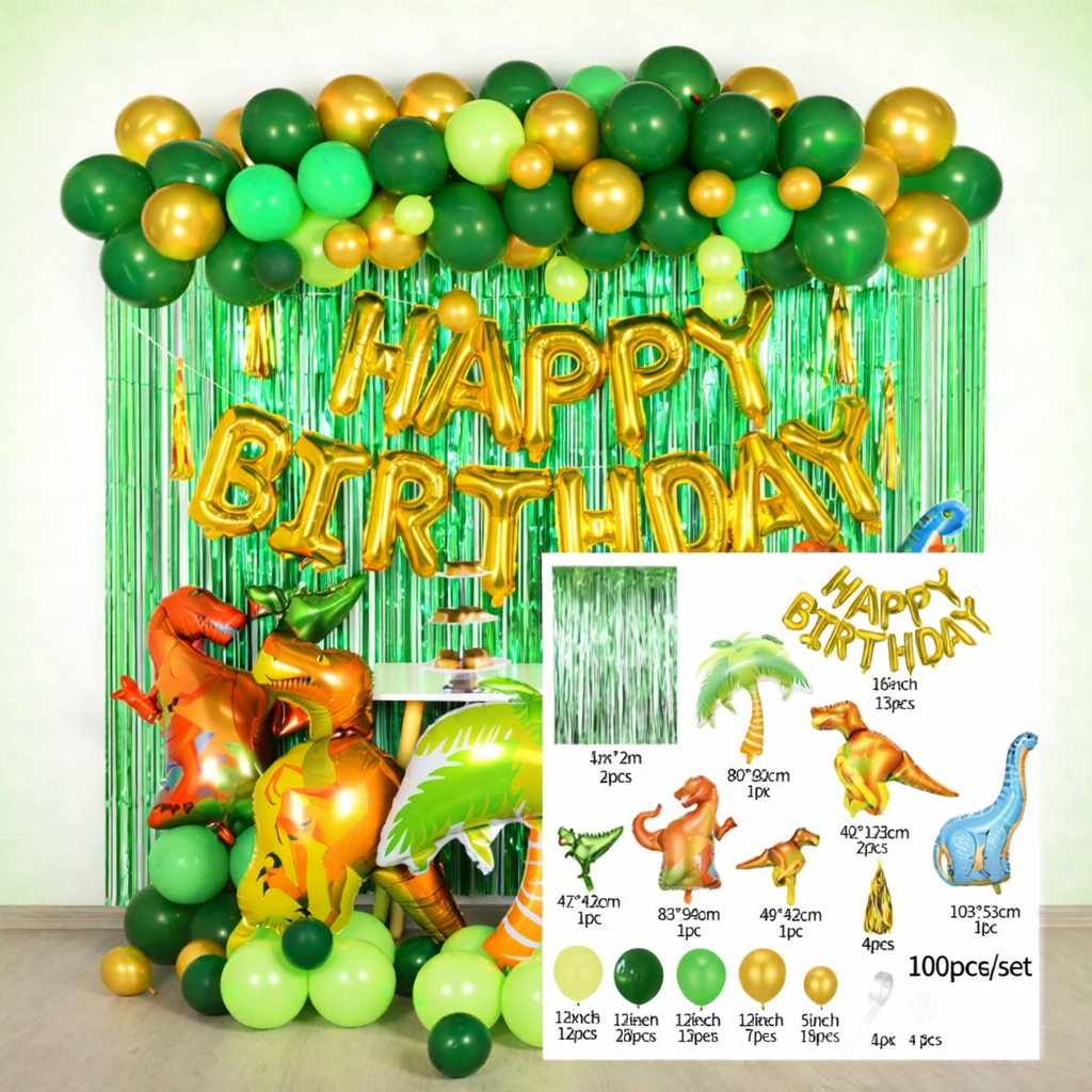 Kit Anniversaire Dinosaure Enfant – Décoration Complète avec Ballons Chiffres, Vaisselle (Assiettes, Gobelets), Cake Topper, Bracelets et Accessoires Fête