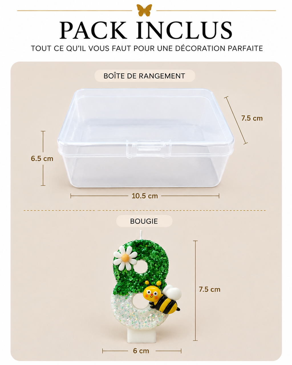 Bougie Anniversaire Abeille Scintillante (0–9) pour Gâteau