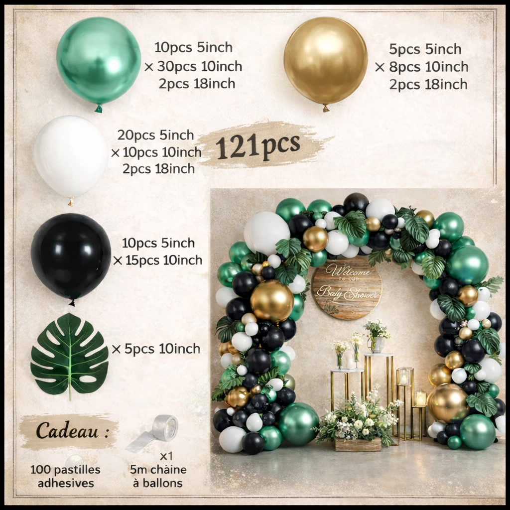 Kit Arche de Ballons Jungle Safari – Décoration Anniversaire Bébé & Enfant – Thème Animaux