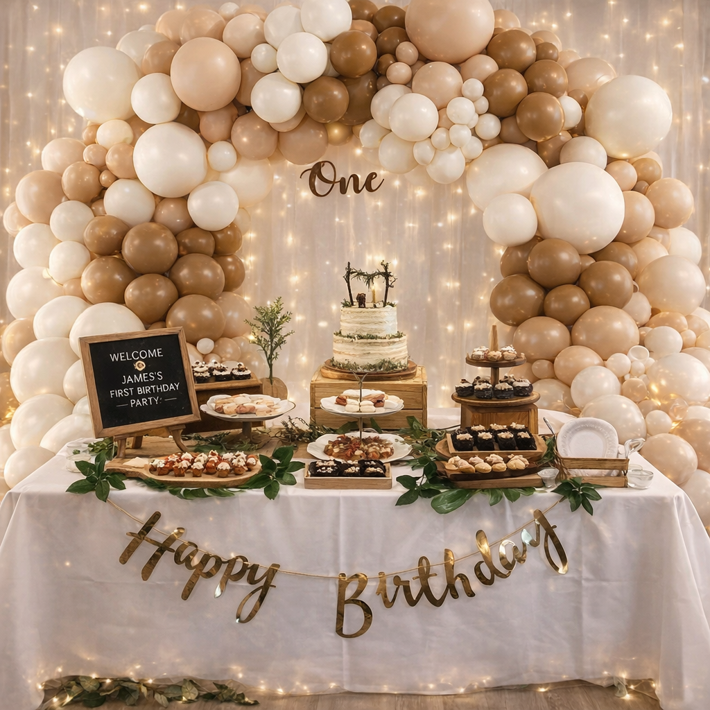Arche de Ballons Élégante 120 Pièces – Tons Marron, Nude, Beige et Blanc | Décoration Baby Shower & Mariage