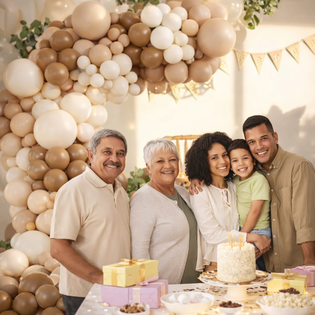 Arche de Ballons Élégante 120 Pièces – Tons Marron, Nude, Beige et Blanc | Décoration Baby Shower & Mariage