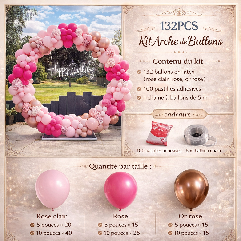 Kit Arche de Ballons Bohème 120 Pièces – Marron, Beige, Nude & Rose | Décoration Baby Shower, Mariage, Anniversaire