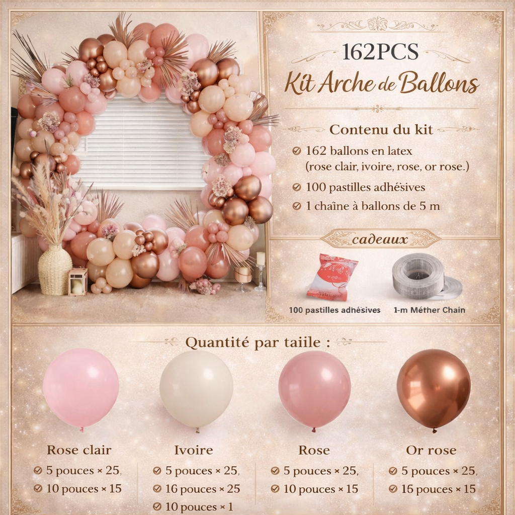 Kit Arche de Ballons Bohème 120 Pièces – Marron, Beige, Nude & Rose | Décoration Baby Shower, Mariage, Anniversaire