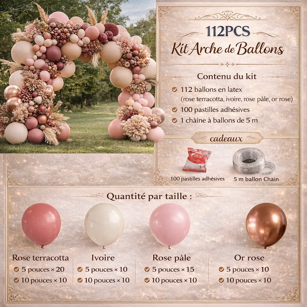 Kit Arche de Ballons Bohème 120 Pièces – Marron, Beige, Nude & Rose | Décoration Baby Shower, Mariage, Anniversaire
