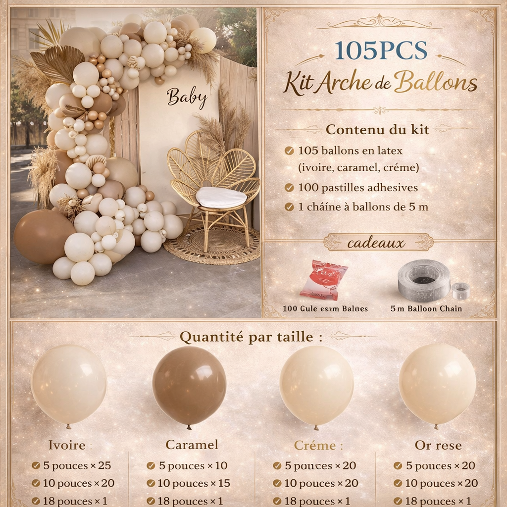 Kit Arche de Ballons Bohème 120 Pièces – Marron, Beige, Nude & Rose | Décoration Baby Shower, Mariage, Anniversaire