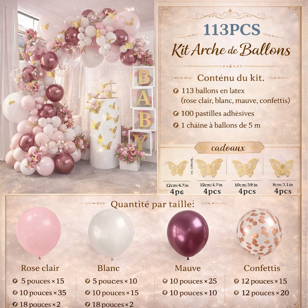 Kit Arche de Ballons Bohème 120 Pièces – Marron, Beige, Nude & Rose | Décoration Baby Shower, Mariage, Anniversaire