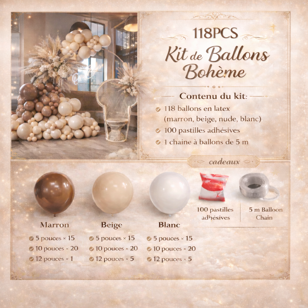 Kit Arche de Ballons Bohème 120 Pièces – Marron, Beige, Nude & Rose | Décoration Baby Shower, Mariage, Anniversaire