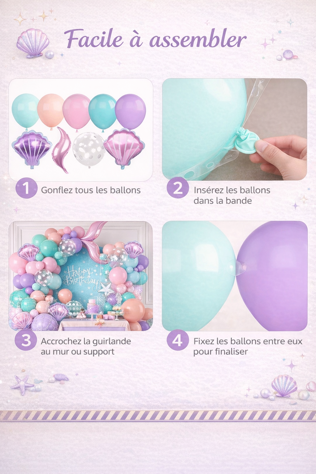 Kit Arche de Ballons Sirène 127 pièces – Décoration Anniversaire Princesse Océan