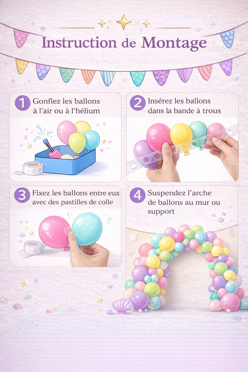 Kit Arche de Ballons Sirène 127 pièces – Décoration Anniversaire Princesse Océan