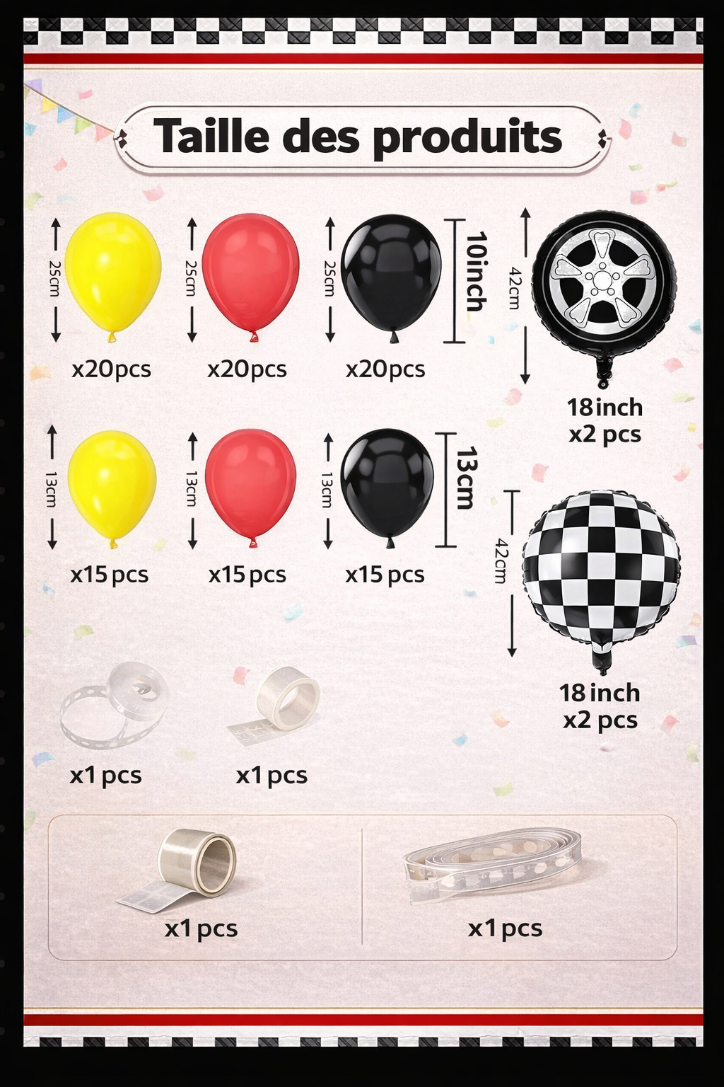 Kit Guirlande de Ballons Thème Course – 111 pièces | Décoration Anniversaire Voiture