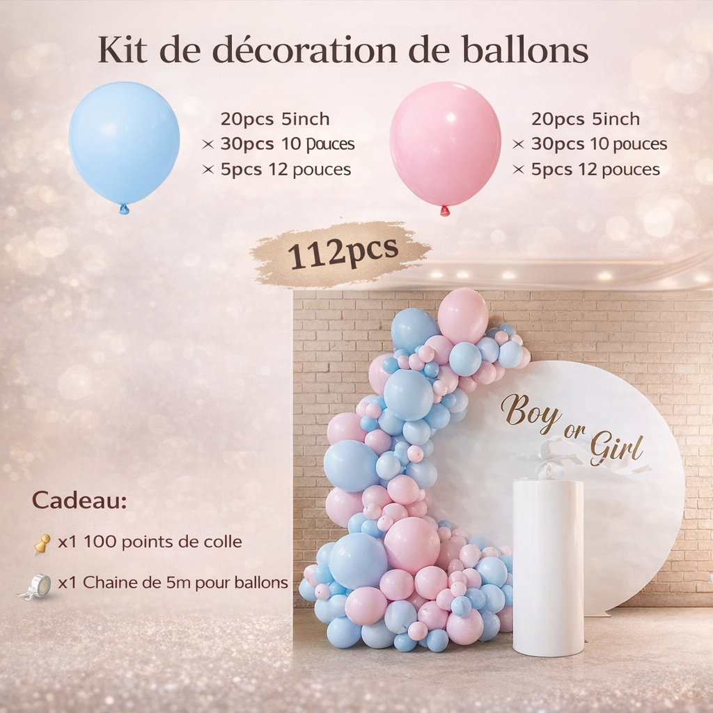 Kit Arche de Ballons Gender Reveal – Fille ou Garçon – Ballons Rose Bleu Or pour Baby Shower, Anniversaire ou Mariage
