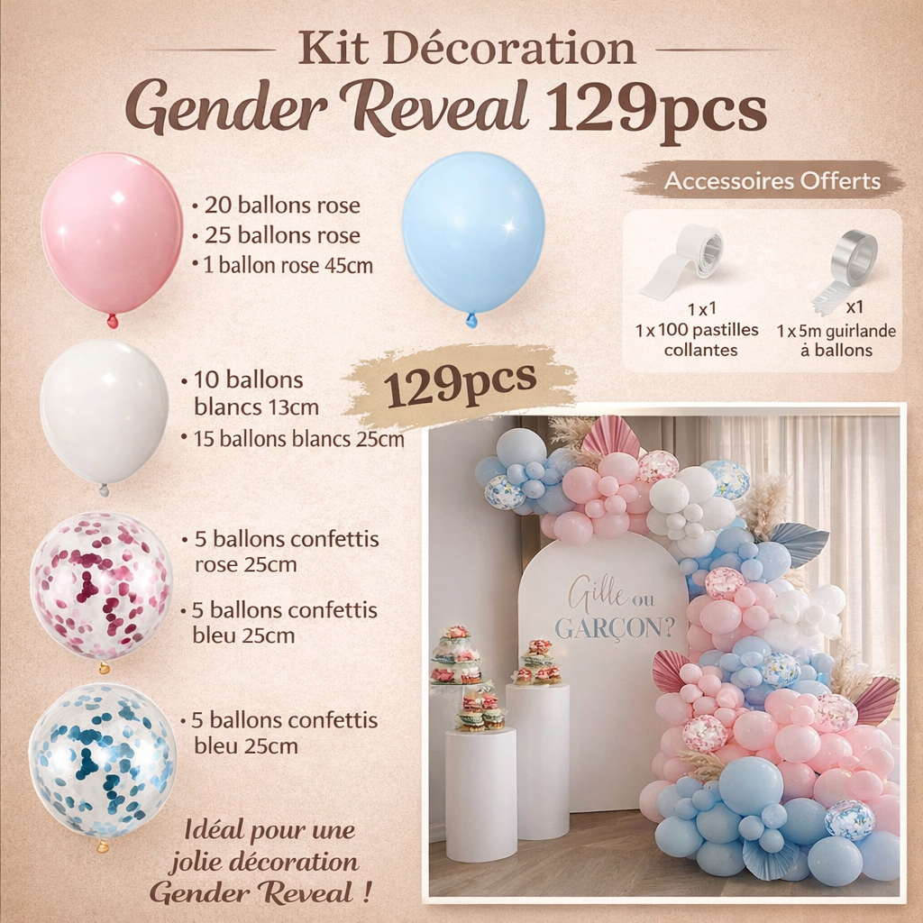 Kit Arche de Ballons Gender Reveal – Fille ou Garçon – Ballons Rose Bleu Or pour Baby Shower, Anniversaire ou Mariage