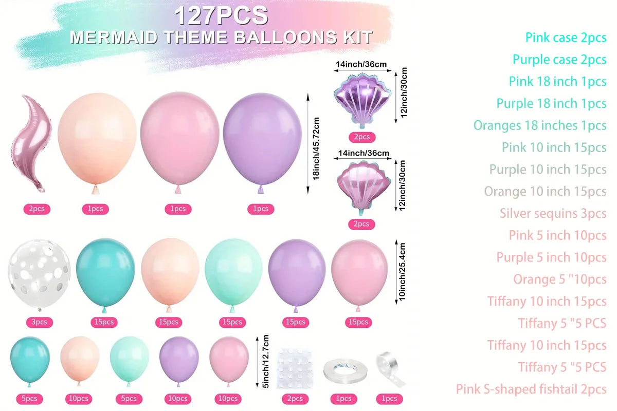 Kit Arche de Ballons Sirène 127 pièces – Décoration Anniversaire Princesse Océan