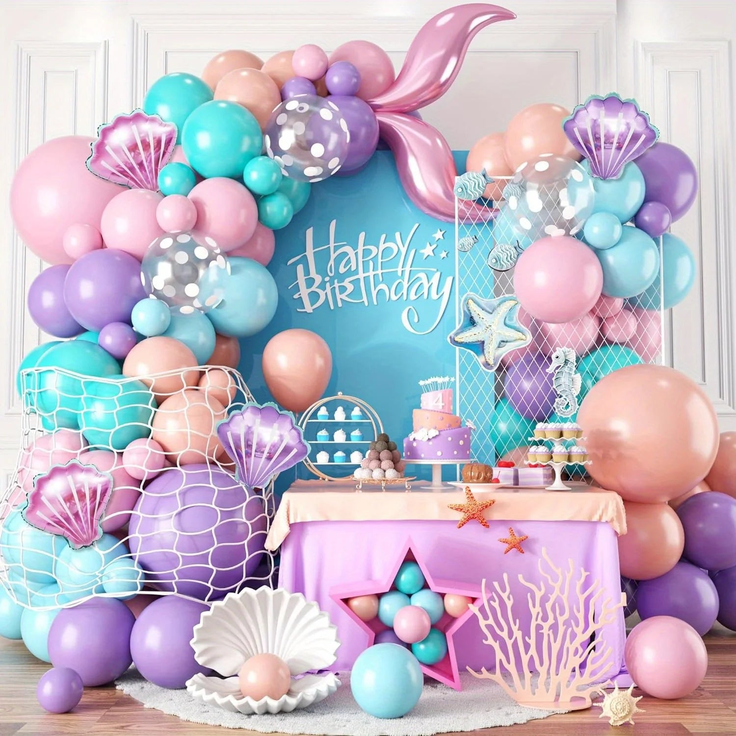 Kit Arche de Ballons Sirène 127 pièces – Décoration Anniversaire Princesse Océan