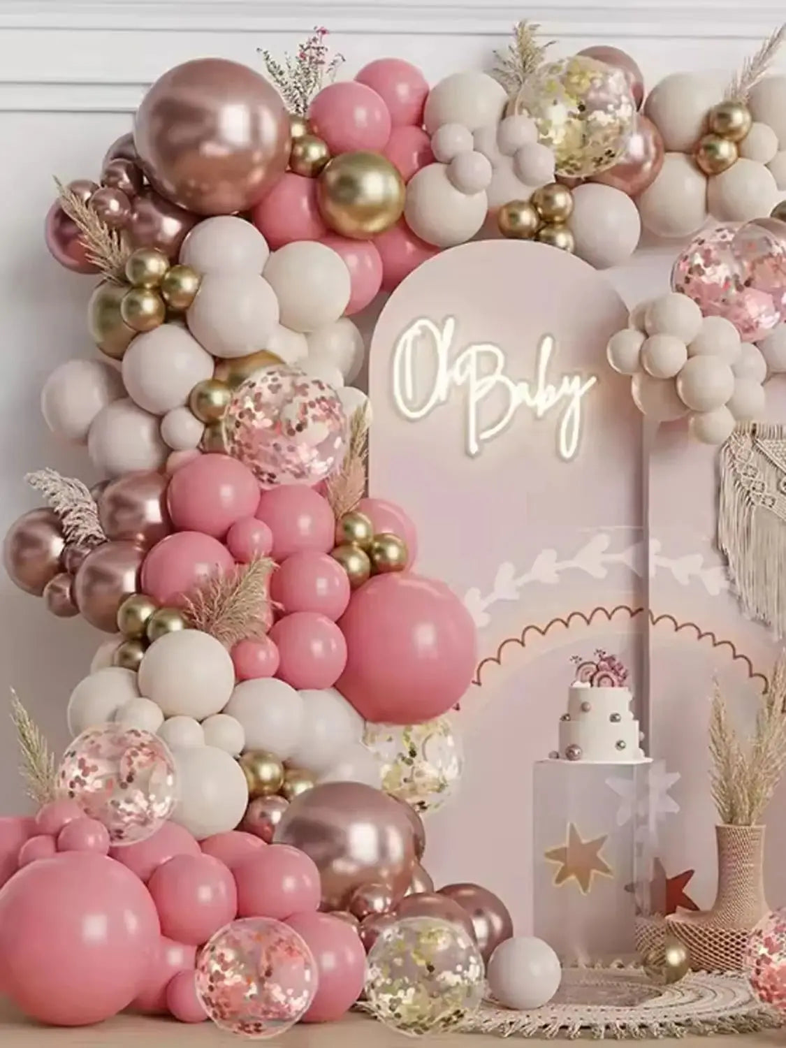 Kit Arche de Ballons Vintage 134 PCS – Rose, Blanc et Sable | Décoration pour Anniversaire, Mariage et Fête