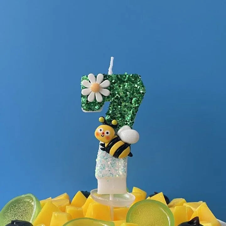 Bougie Anniversaire Abeille Scintillante (0–9) pour Gâteau
