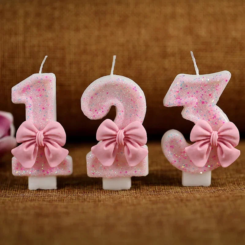 Bougie Anniversaire Chiffre Rose Pailletée 3D