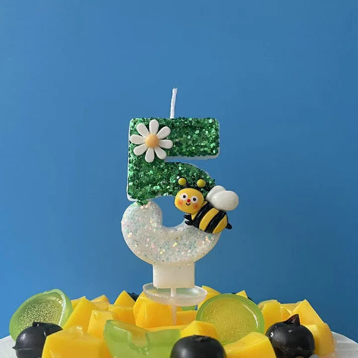 Bougie Anniversaire Abeille Scintillante (0–9) pour Gâteau