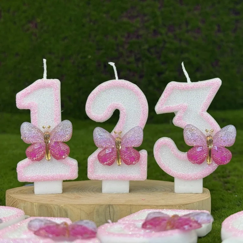 Bougie Anniversaire Chiffre Papillon Rose