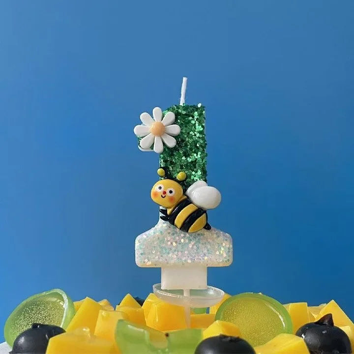 Bougie Anniversaire Abeille Scintillante (0–9) pour Gâteau
