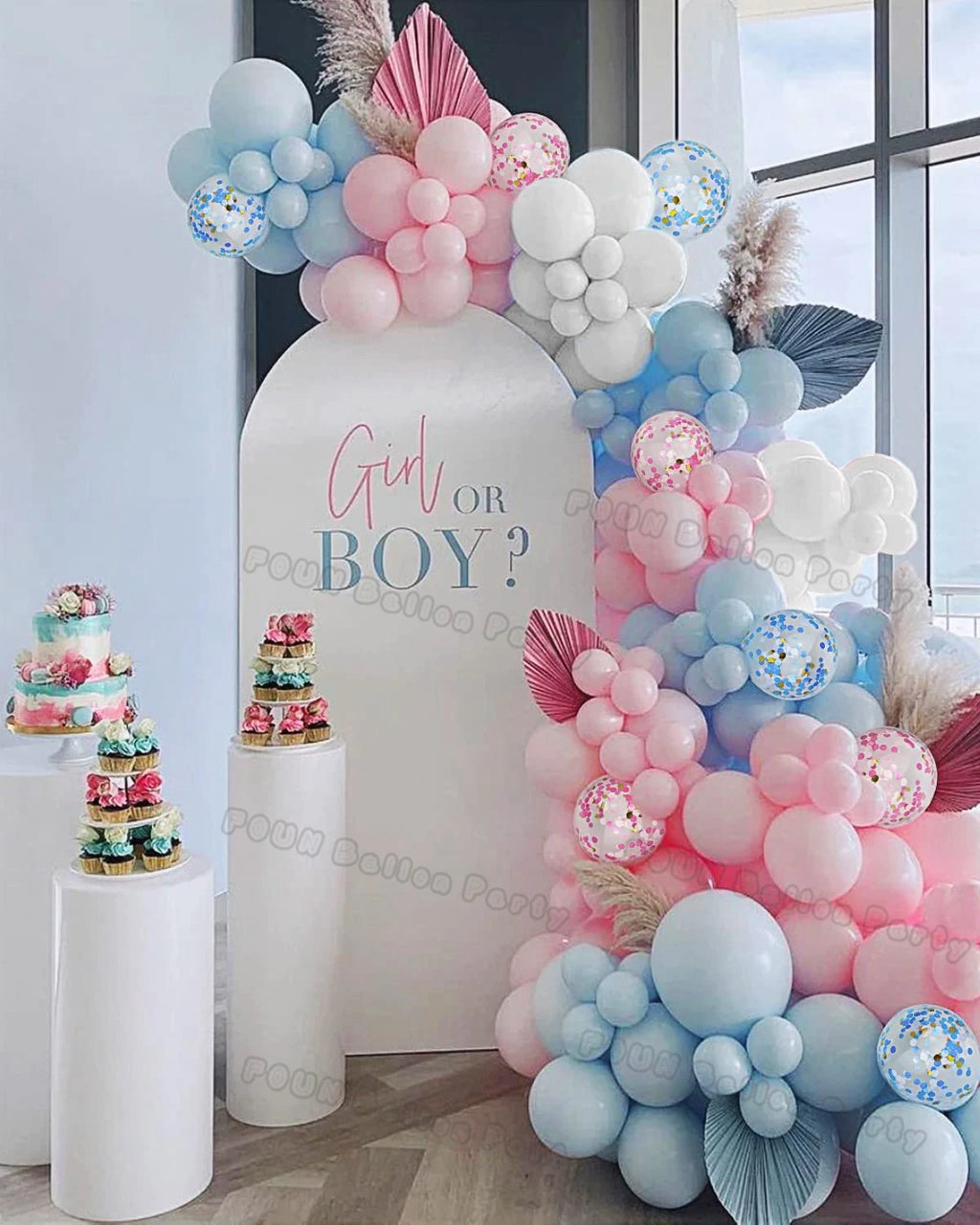 Kit Arche de Ballons Gender Reveal – Fille ou Garçon – Ballons Rose Bleu Or pour Baby Shower, Anniversaire ou Mariage