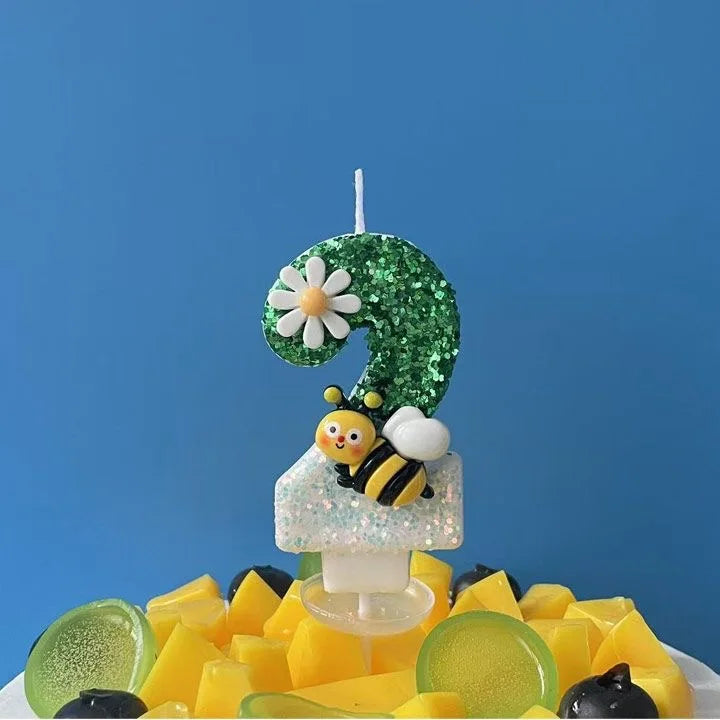 Bougie Anniversaire Abeille Scintillante (0–9) pour Gâteau