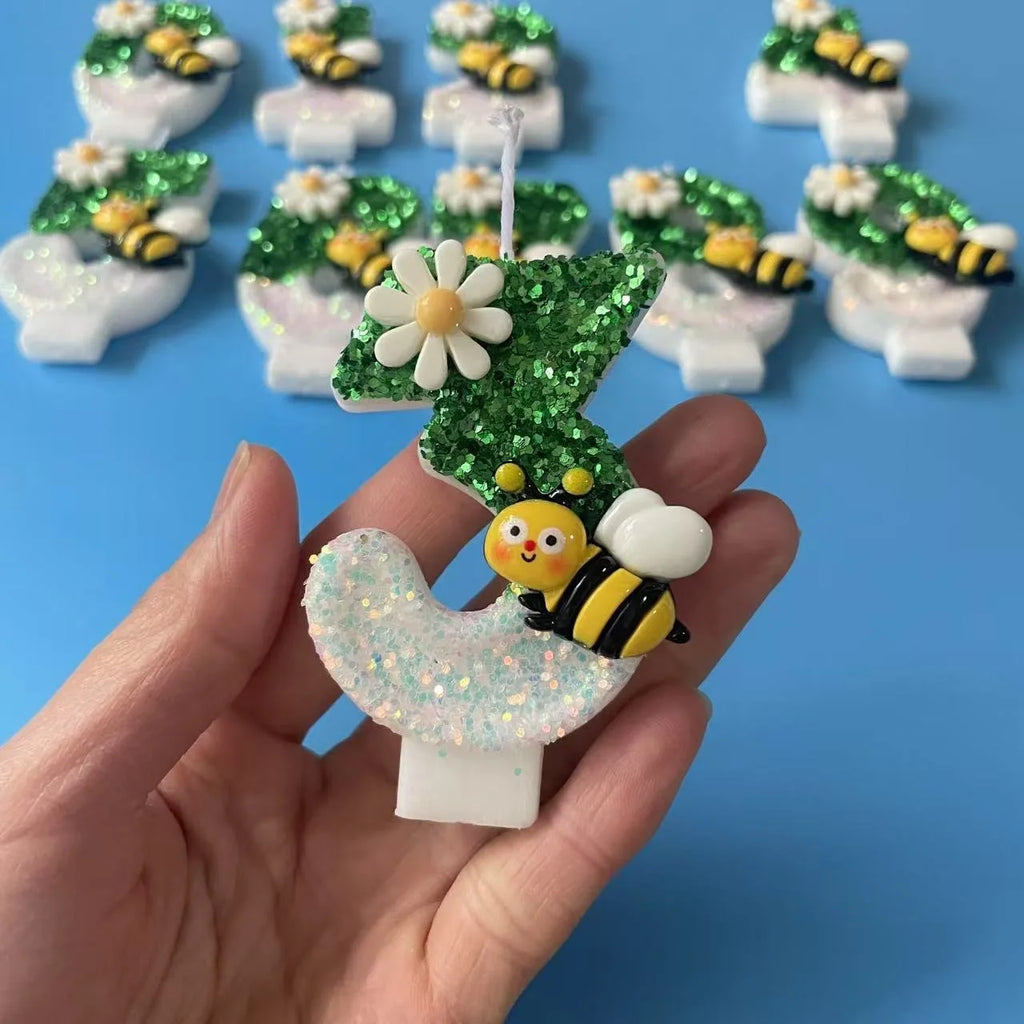 Bougie Anniversaire Abeille Scintillante (0–9) pour Gâteau