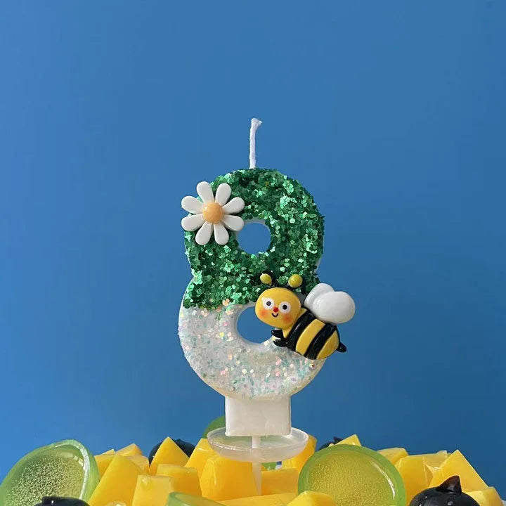 Bougie Anniversaire Abeille Scintillante (0–9) pour Gâteau