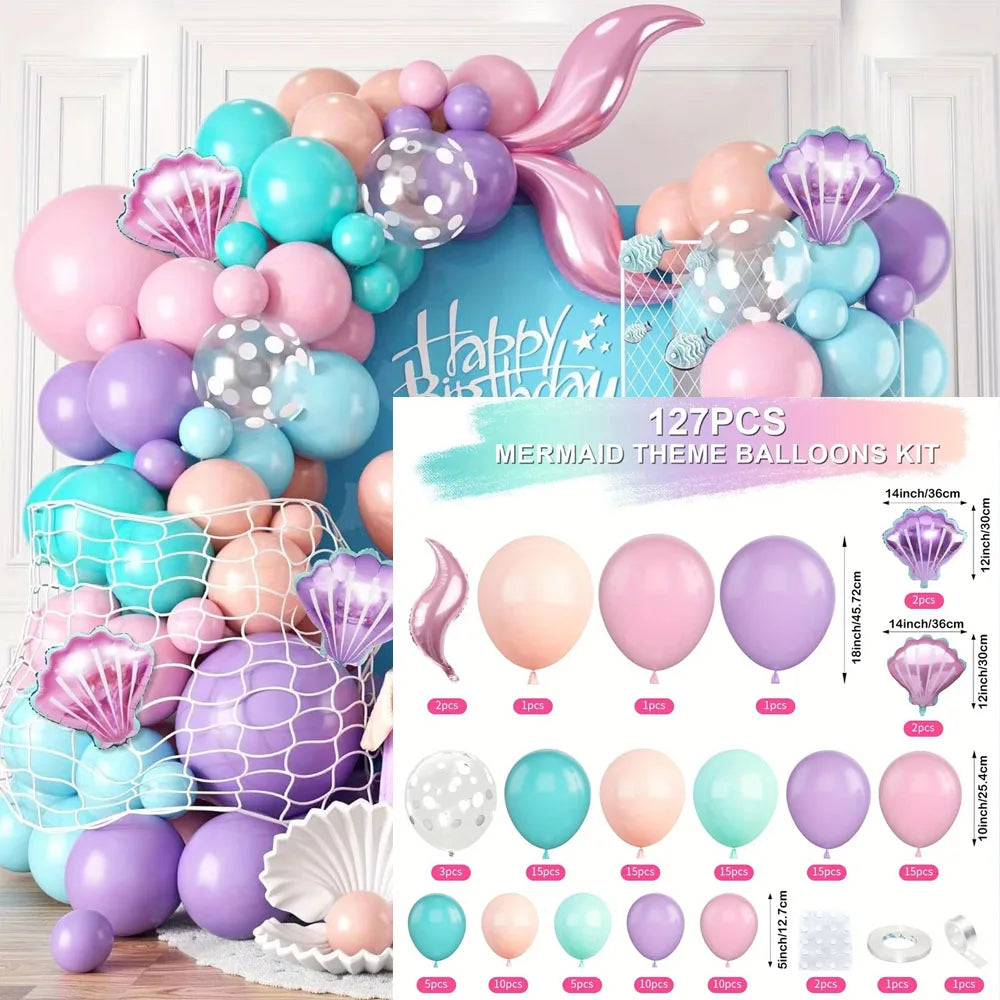 Kit Arche de Ballons Sirène 127 pièces – Décoration Anniversaire Princesse Océan