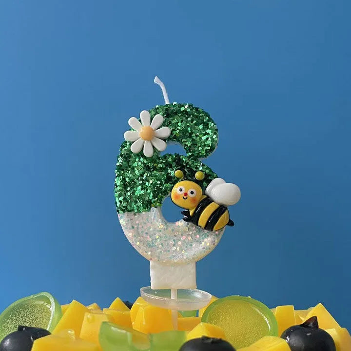 Bougie Anniversaire Abeille Scintillante (0–9) pour Gâteau