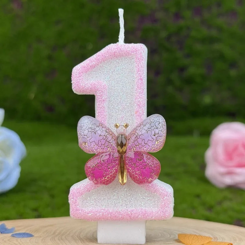 Bougie Anniversaire Chiffre Papillon Rose