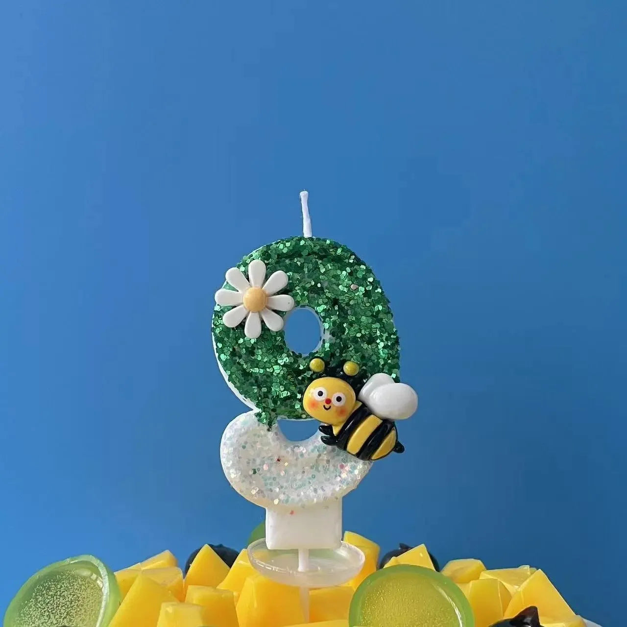 Bougie Anniversaire Abeille Scintillante (0–9) pour Gâteau