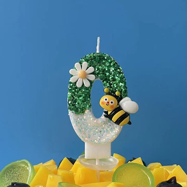 Bougie Anniversaire Abeille Scintillante (0–9) pour Gâteau