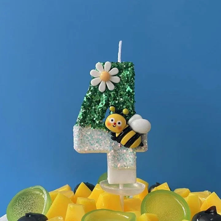 Bougie Anniversaire Abeille Scintillante (0–9) pour Gâteau
