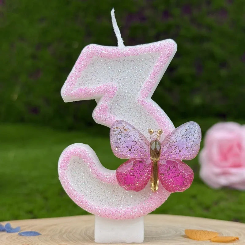 Bougie Anniversaire Chiffre Papillon Rose