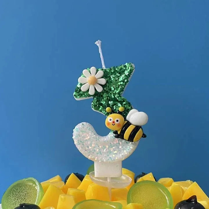 Bougie Anniversaire Abeille Scintillante (0–9) pour Gâteau